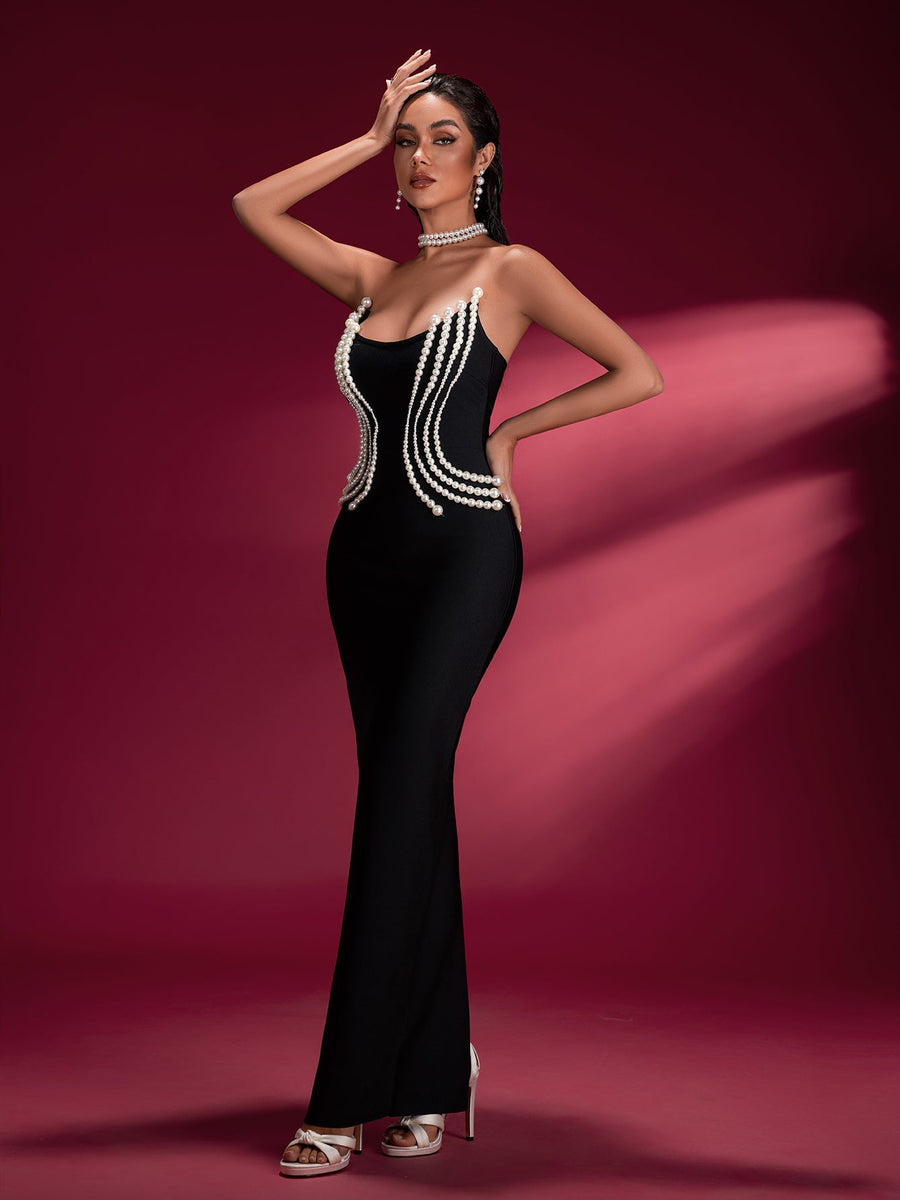 Pearl Detail Bandage Maxi Dress - Opulent Empire
