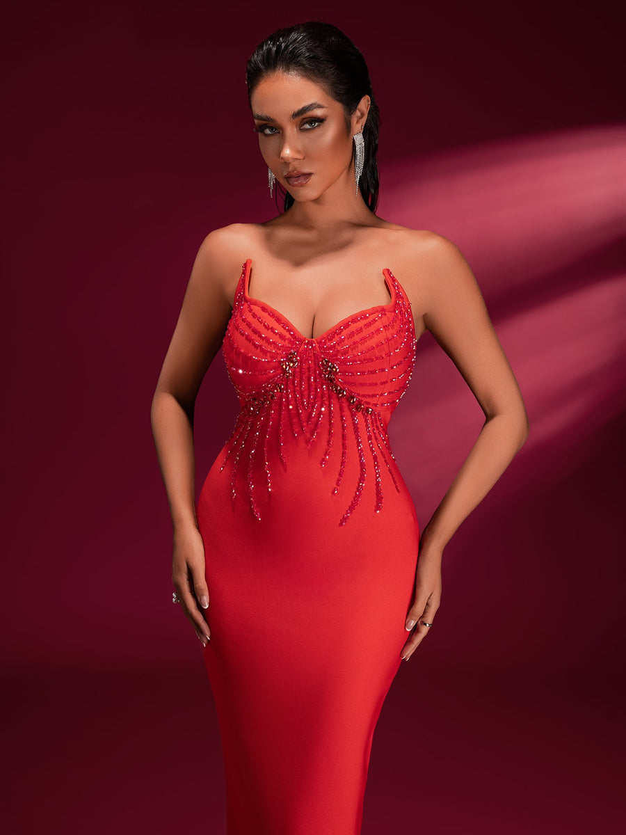 Sequin Chain Open Back Bandage Dress - Opulent Empire