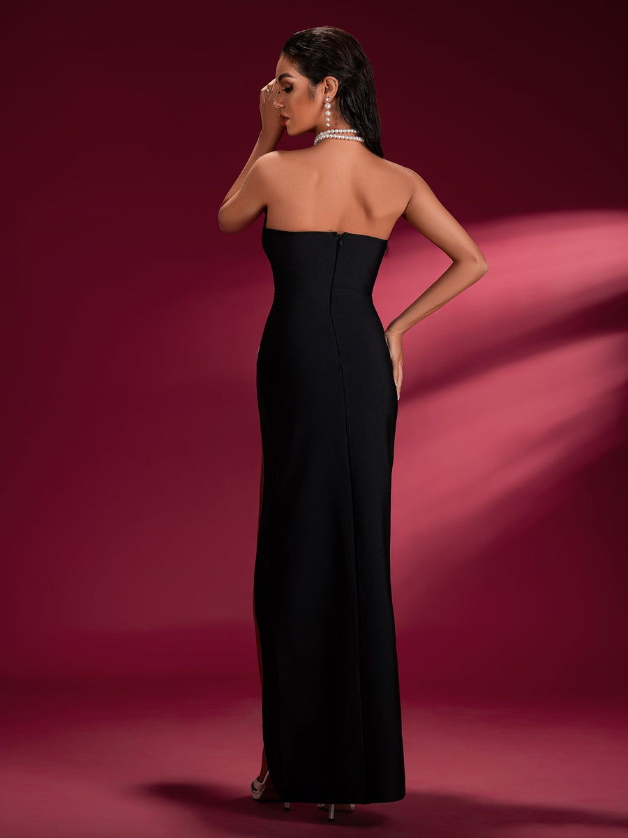 Pearl-embellished High Slit Bandage Dress - Opulent Empire