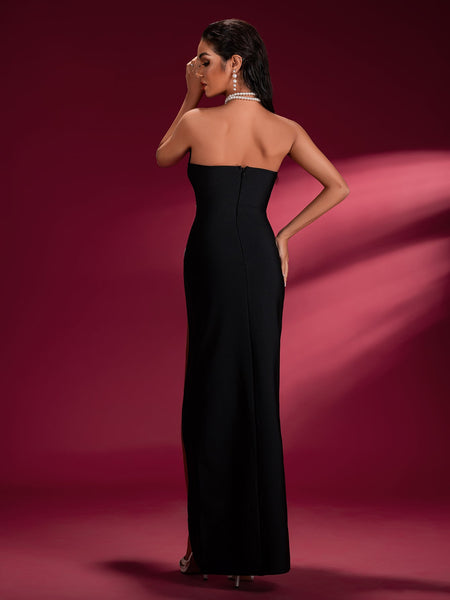 Pearl-embellished High Slit Bandage Dress - Opulent Empire