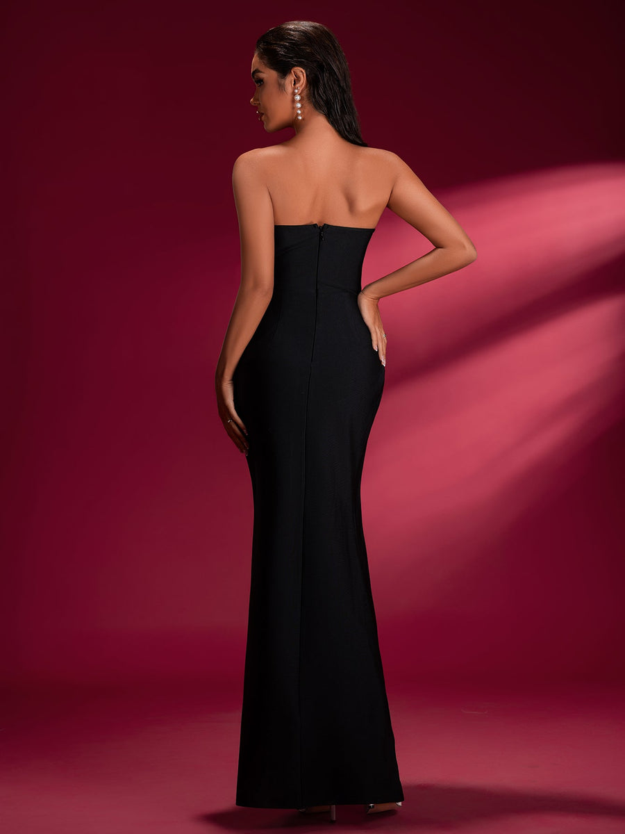 Pearl Detail High Slit Bandage Dress - Opulent Empire