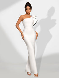 Odette Bellamy — One-Shoulder Bandage Dress with Ruched Sleeve