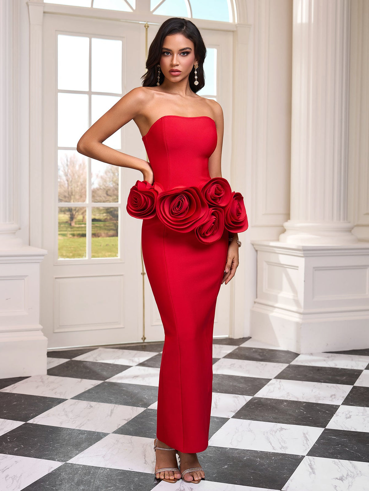 Valentina Bellamy — Strapless floral lace dress with rose pattern, alternate view 3