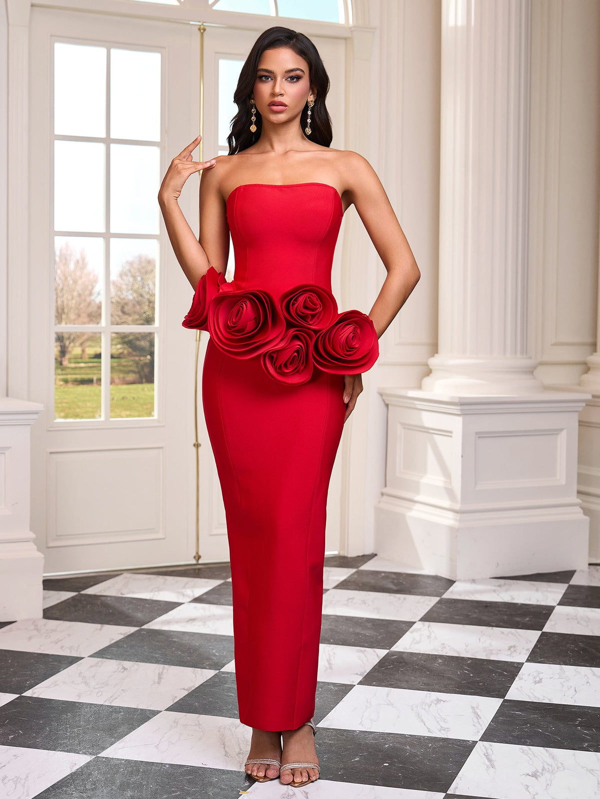 Valentina Bellamy — Strapless floral lace dress with rose pattern, alternate view 5