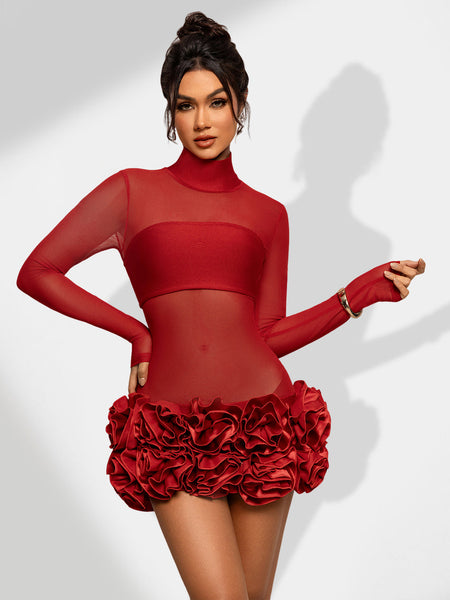 Elegant Transparent Mesh Lace Dress