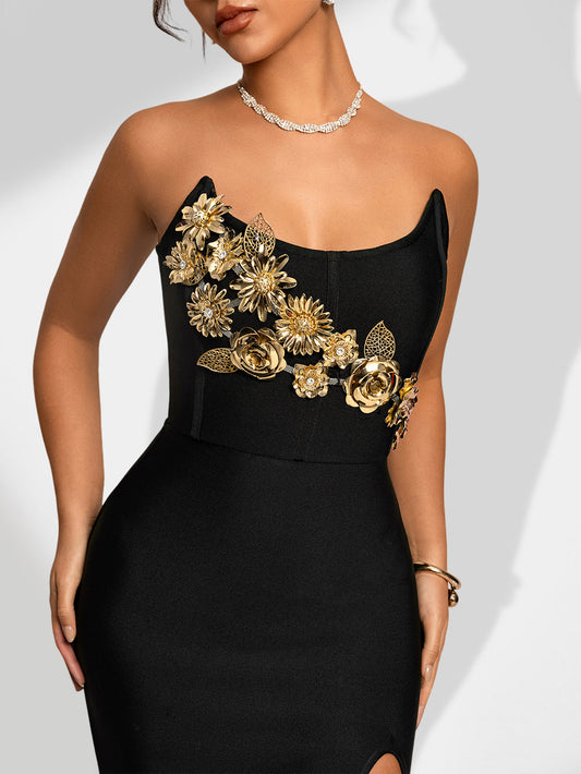 Elegant and trendy 3D floral bandage dress