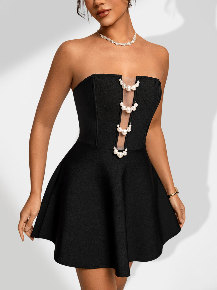 Estelle Delacroix — Elegant Bandage Dress with Pearl Embellishments, alternate view 2