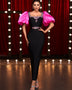 Puff Sleeve Patchwork Crystal Bandage Dress