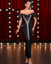 Crystal Fringe Off Shoulder Bandage Dress