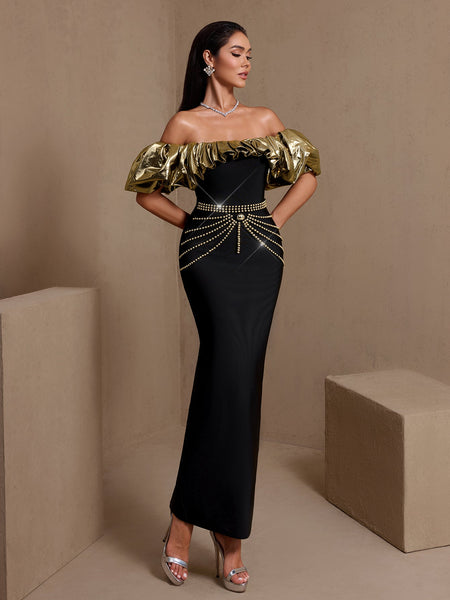 Goldbesetztes Nagelperlen-Bandagenkleid