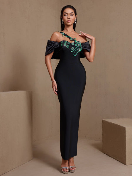 Green Vine Crystal Floral Bandage Dress