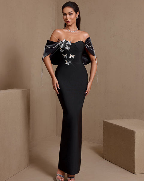 Butterfly Design Drill Chain Bandage Dress