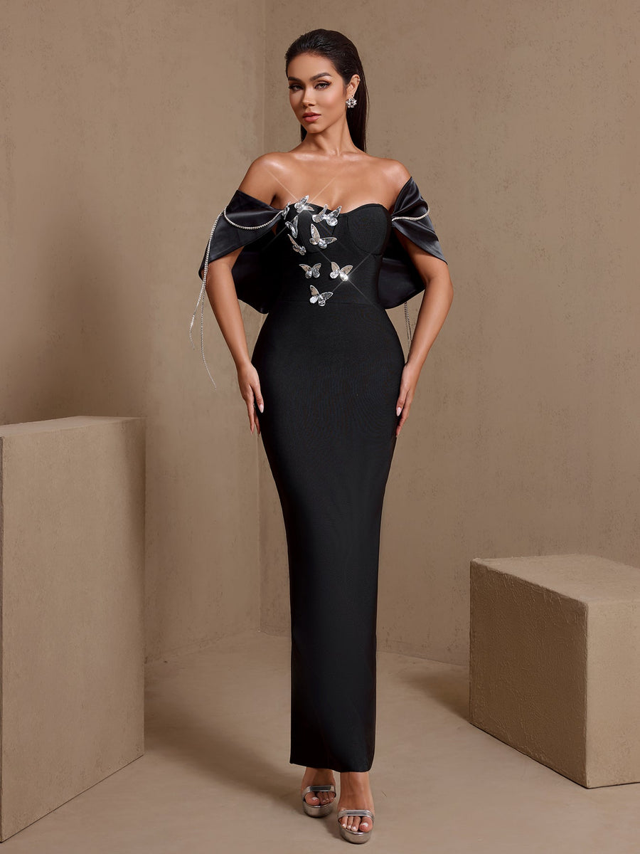 Butterfly Design Drill Chain Bandage Dress