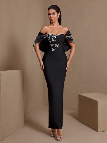 Butterfly Design Drill Chain Bandage Dress