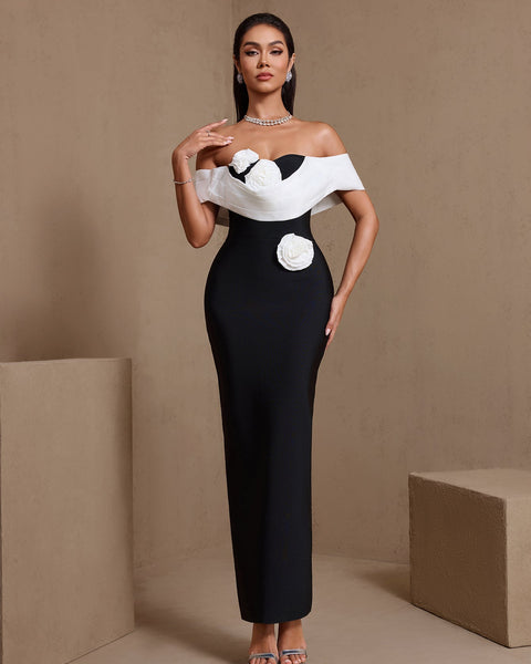 Irregular Design Pleated Flowers Bandage Dress