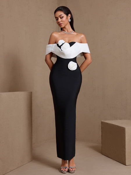 Irregular Design Pleated Flowers Bandage Dress