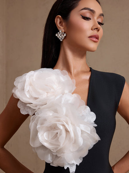 V Neck 3D Flowers Bandage Dress