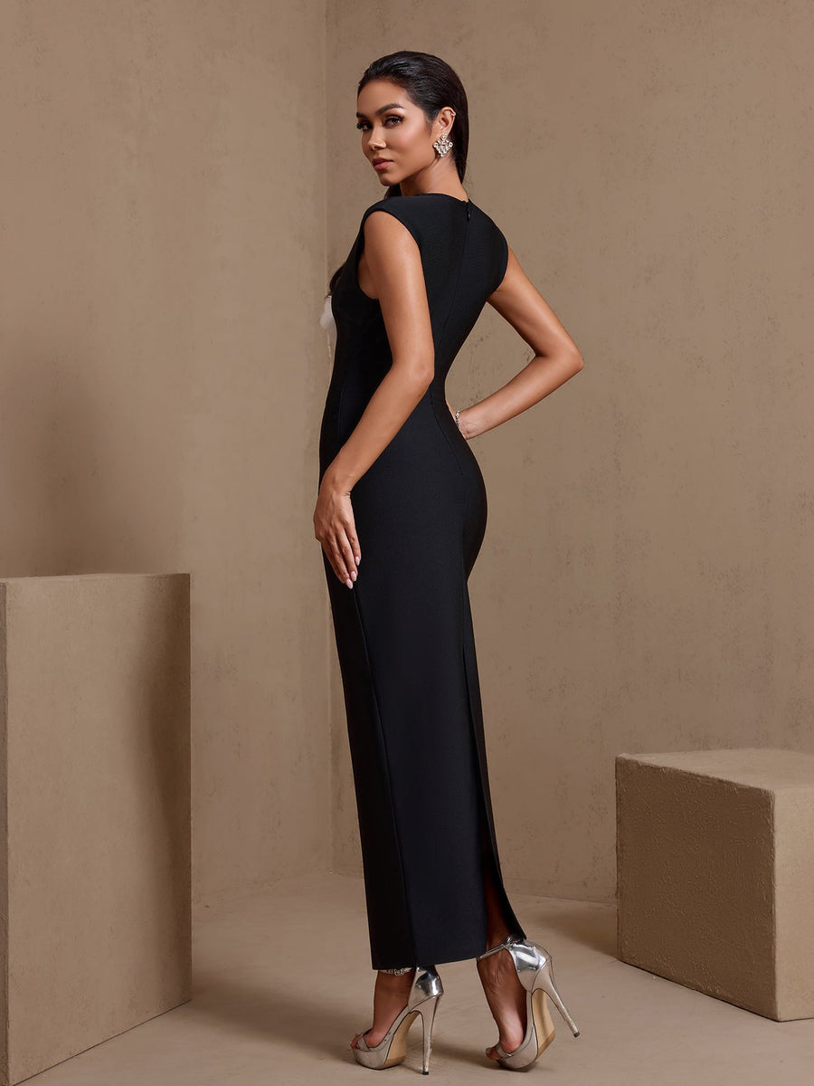 V Neck 3D Flowers Bandage Dress