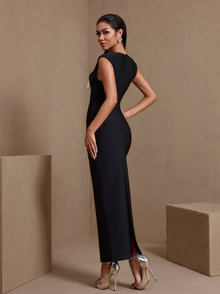 V Neck 3D Flowers Bandage Dress