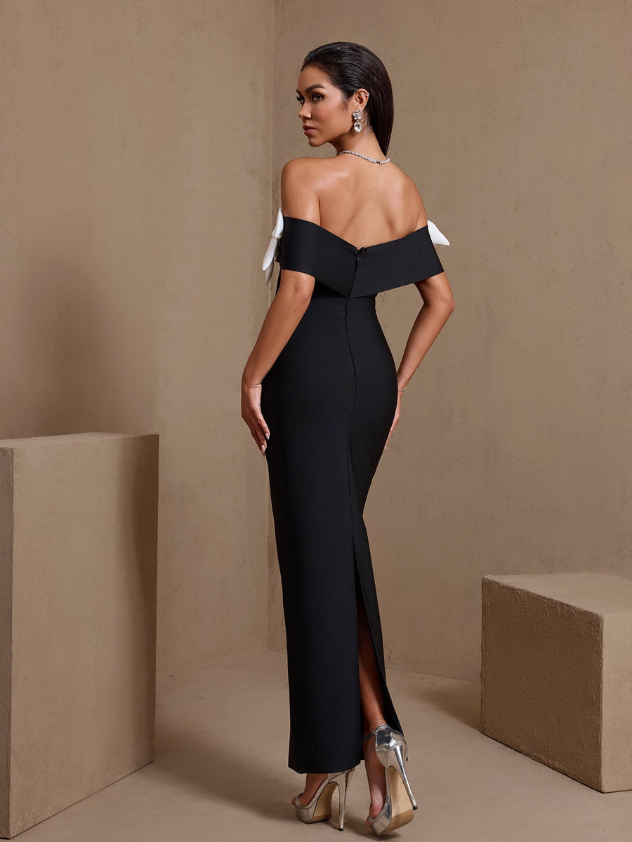 Off Shoulder Flower Crystal Bandage Dress