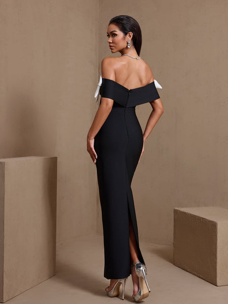 Off Shoulder Flower Crystal Bandage Dress