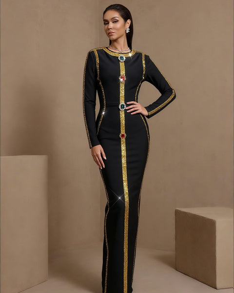 Gold-Pailletten, buntes Diamant-Verbandkleid