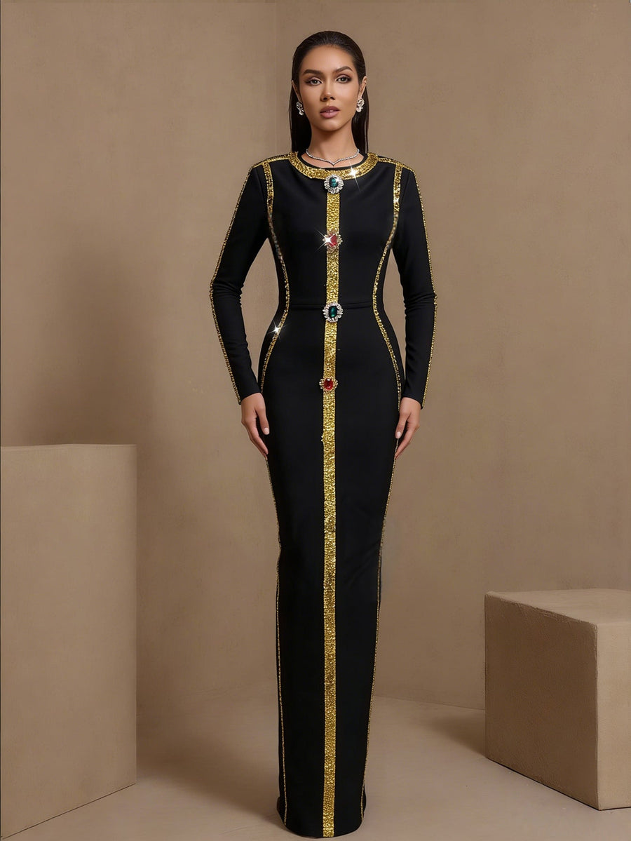 Quintessa Moreau — Gold Sequin Colorful Diamond Bandage Dress, alternate view 2