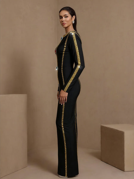 Gold-Pailletten, buntes Diamant-Verbandkleid