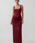 Pearl Rhinestone Draped Satin Maxi Dress