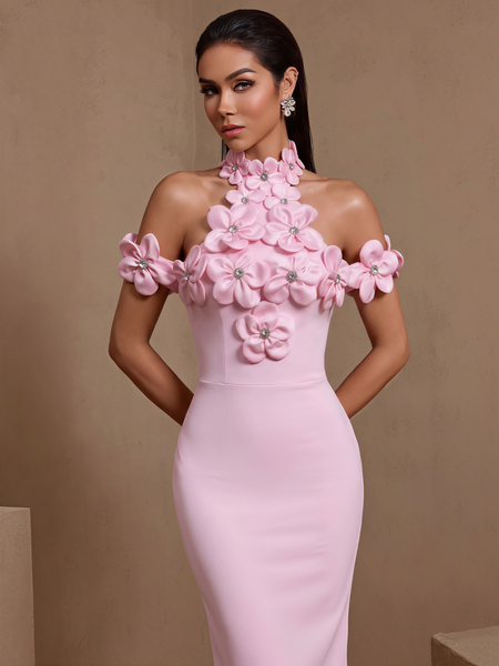 Lysandra Courcelle — Halter Crystal Floral Backless Bandage Dress, alternate view 2