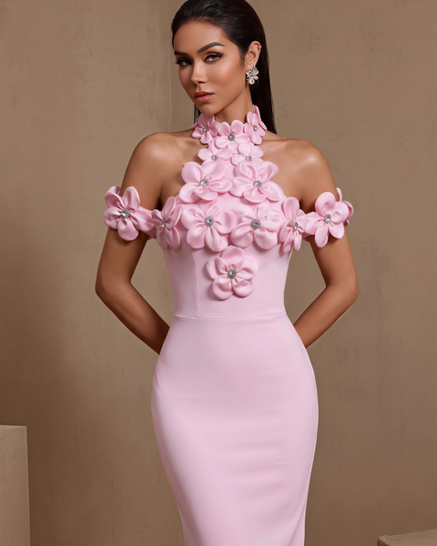 Lysandra Courcelle — Halter Crystal Floral Backless Bandage Dress, alternate view 2