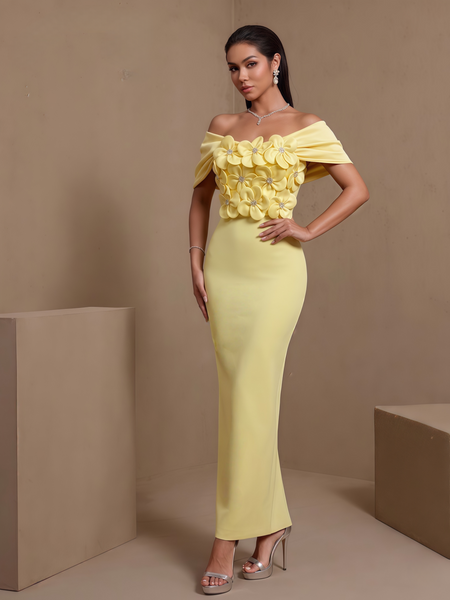 Floréal Varenne — Off-Shoulder Pleated Crystal Floral Bandage Dress, alternate view 2