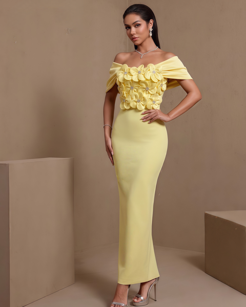 Floréal Varenne — Off-Shoulder Pleated Crystal Floral Bandage Dress, alternate view 2