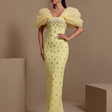 Astraea Montrose — Tulle Puff Sleeve Crystal Bandage Dress, alternate view 3