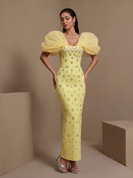 Astraea Montrose — Tulle Puff Sleeve Crystal Bandage Dress, alternate view 4