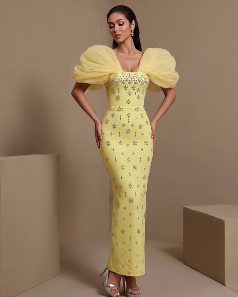 Astraea Montrose — Tulle Puff Sleeve Crystal Bandage Dress, alternate view 4