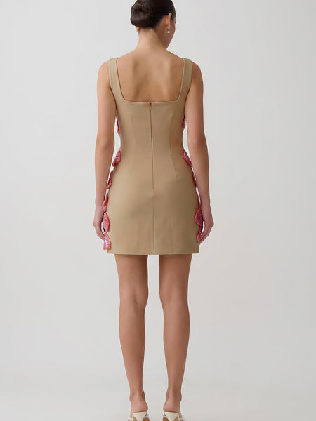 Lattice Rhinestone Pearl Floral Bandage Mini Dress