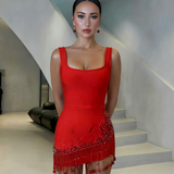 Seraphine Arden — Asymmetrical Hem Fringe Rhinestone Bandage Dress, alternate view 4