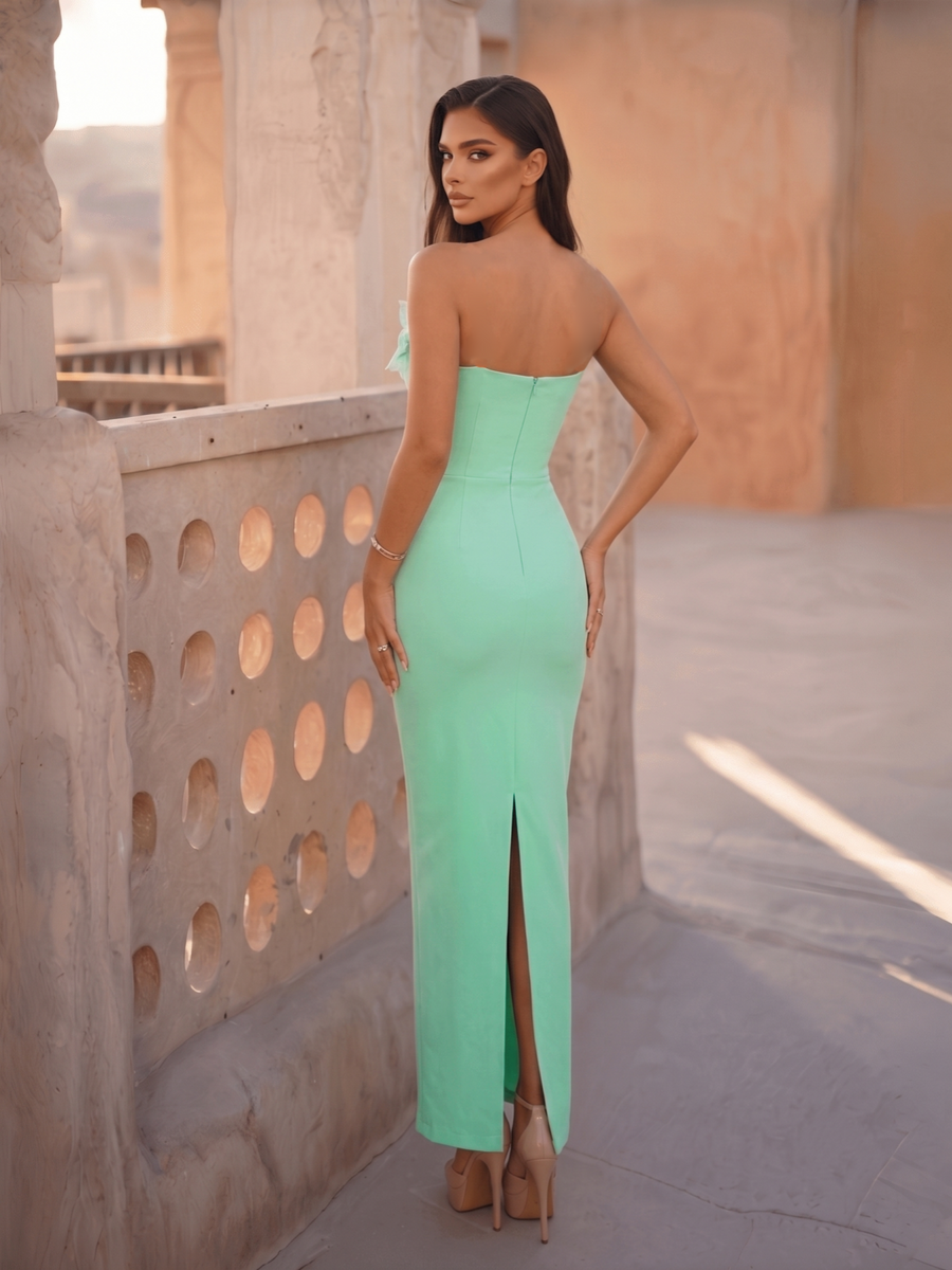 Organza Floral Rhinestone Backless Bandage Dress