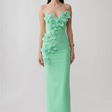 Ondine Rosier — Organza Floral Rhinestone Backless Bandage Dress