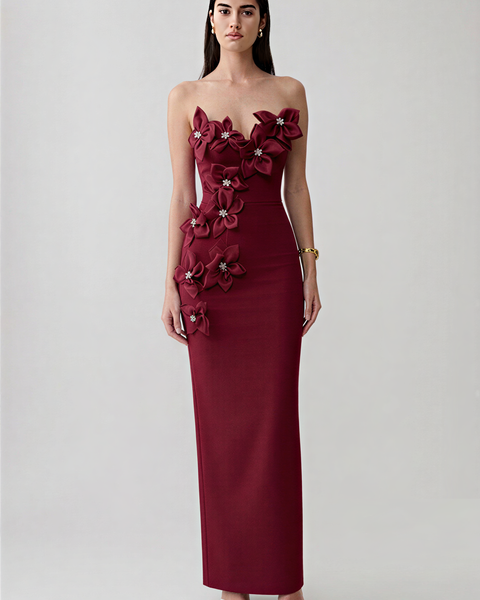 Organza Floral Rhinestone Backless Bandage Dress