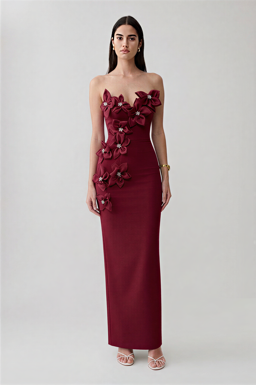 Robe Bandage Dos Nu en Organza Floral et Strass