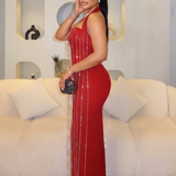 Cassiopeia Renard — Halter Dangling Rhinestone Fringe Bandage Dress, alternate view 3