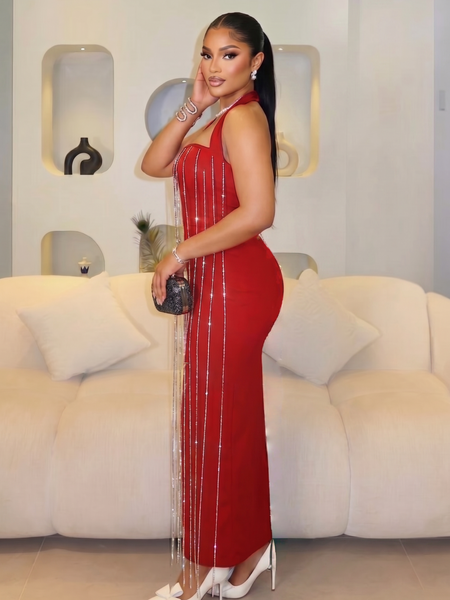 Cassiopeia Renard — Halter Dangling Rhinestone Fringe Bandage Dress, alternate view 3