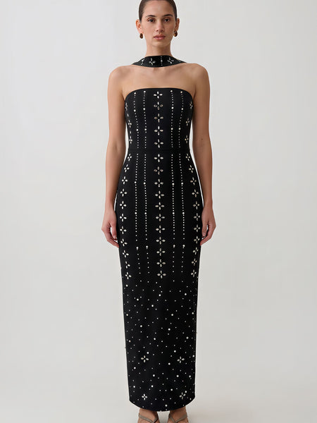 Halter Sparkly Rhinestone Pearl Bandage Dress