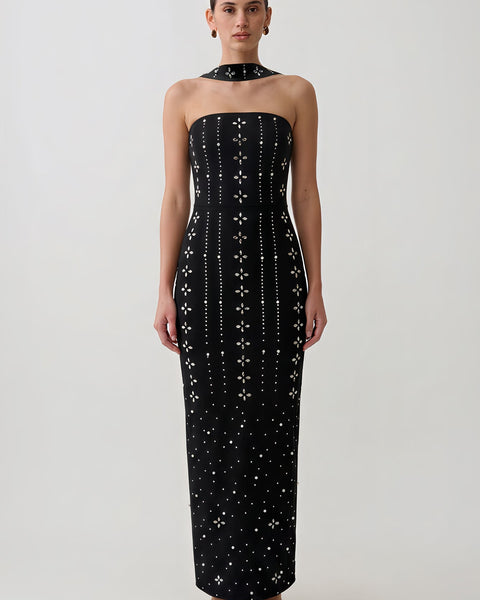 Halter Sparkly Rhinestone Pearl Bandage Dress