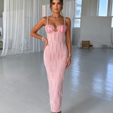 Lucienne Pearl — Spaghetti Strap Waterfall Pearl Bandage Dress, alternate view 5