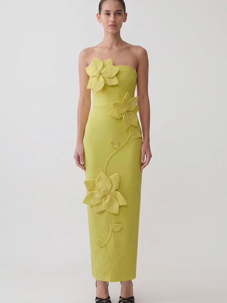 Strapless Flower Vine Applique Bandage Dress