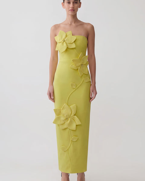 Strapless Flower Vine Applique Bandage Dress