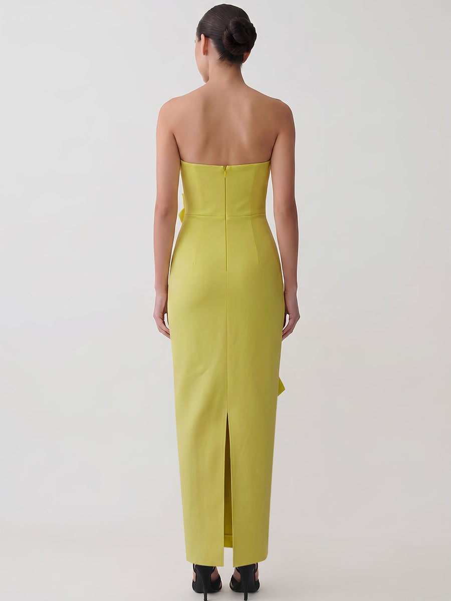 Strapless Flower Vine Applique Bandage Dress